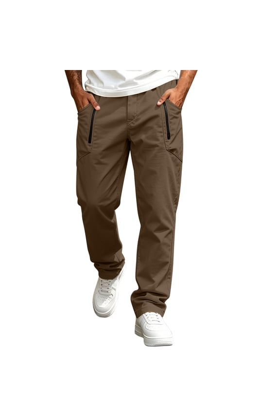 Men Button Fly Curved Seam Vertical Zipper Pocket Straight Leg Quick Dry Woven Casual Pants Deep Side Slip Pockets Water Resistant Wrinkle Free Urban Commute Sightseeing Trousers M