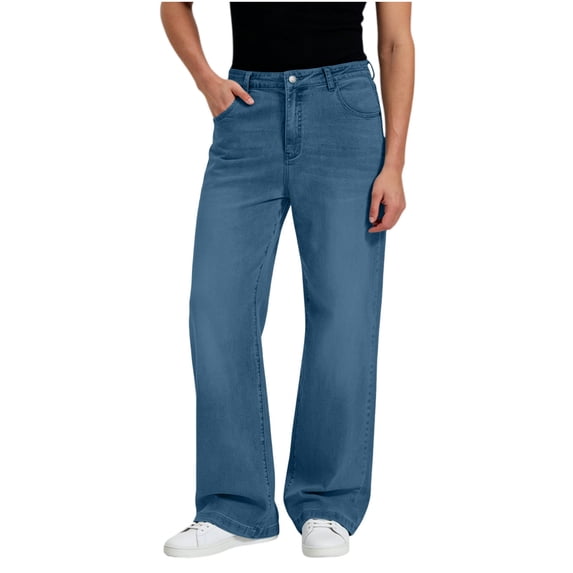 Timoontee Men Button Fly High Waist Wide Leg Gradient Wash Denim Jeans Oversized Flowy Retro Street Hip Hop Casual Trousers Blue L