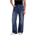 thumbnail image 1 of Timoontee Men Button Fly High Waist Wide Leg Gradient Wash Denim Jeans Oversized Flowy Retro Street Hip Hop Casual Trousers Blue XXL, 1 of 6