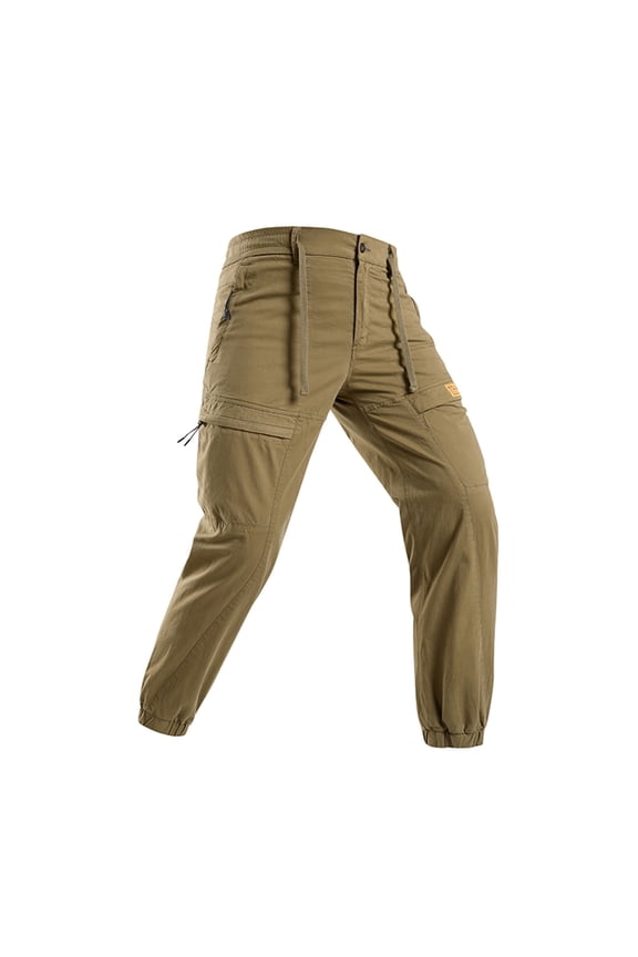 Men Button Fly Label Patch Multi Pocket Rib Ankle Cargo Jogger Pants Quick Dry Twill Outdoor Travel Street Trousers Yellow S