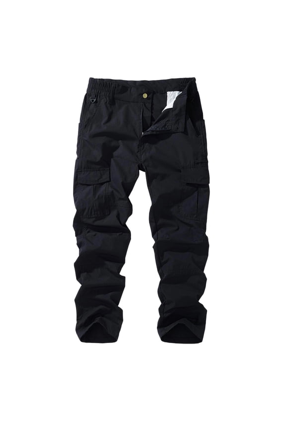 Men Button Fly Multi Flap Cargo Straight Leg Ripstop Woven Pants Belt Loops Adjustable Cuff Hem Water Resistant Outdoor Hiking Work Trekking Trousers 34