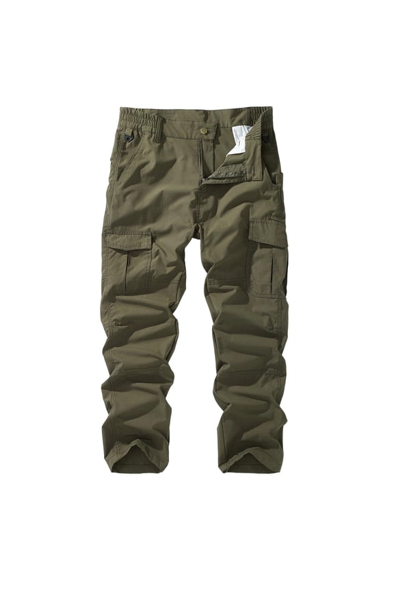 Men Button Fly Multi Flap Cargo Straight Leg Ripstop Woven Pants Belt Loops Adjustable Cuff Hem Water Resistant Outdoor Hiking Work Trekking Trousers 32