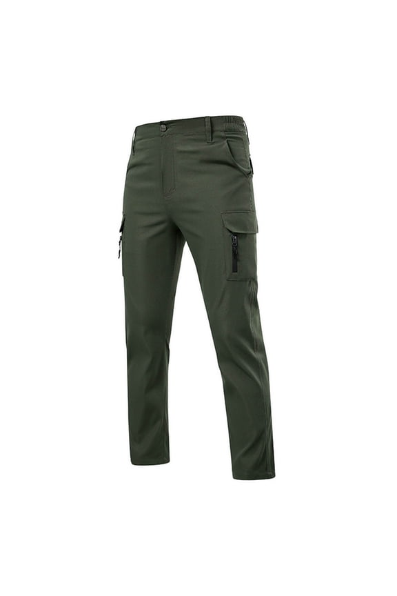 Men Button Fly Multi Flap Zipper Pocket Straight Tactical Cargo Pants Ripstop Reinforced Knee Outdoor Hiking Construction Trousers Green XS