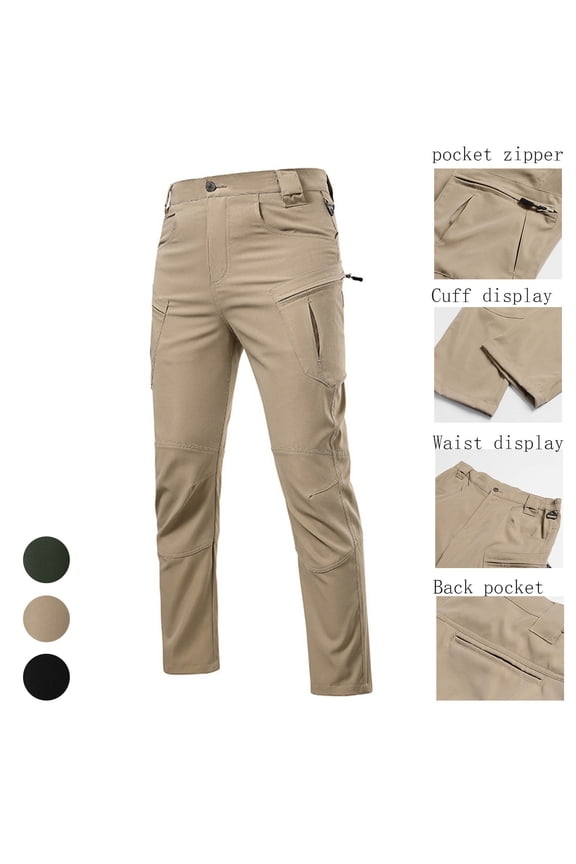 Men Button Fly Multi Zipper Pocket Straight Tactical Cargo Pants Quick Dry Ripstop Outdoor Work Hunting Utility Trousers Green L