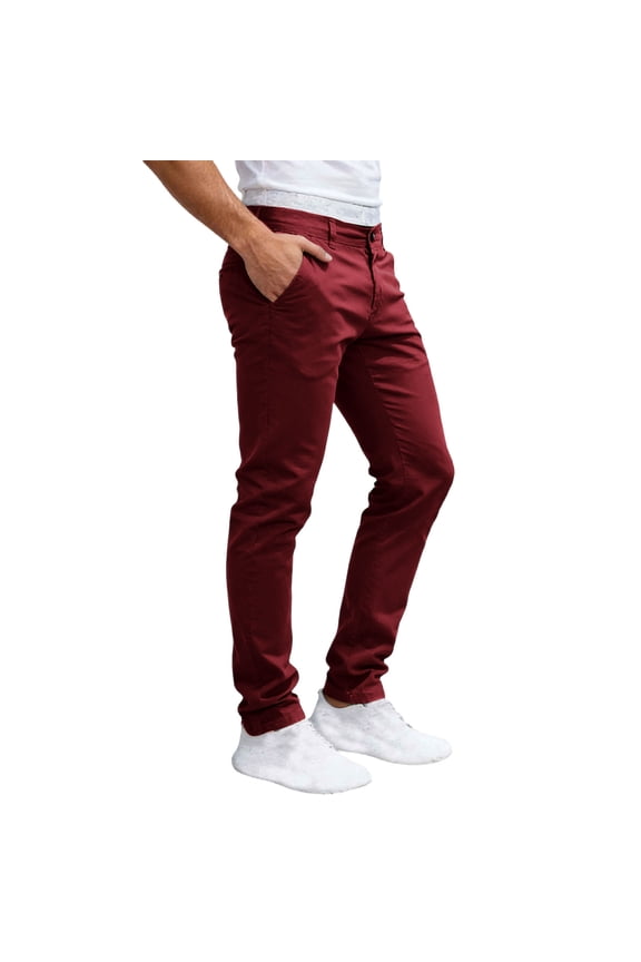 Men Button Fly Slim Straight Chino Pants Belt Loops Four Way Stretch Wrinkle Resistant Business Casual Daily Walking Trousers Red XXL