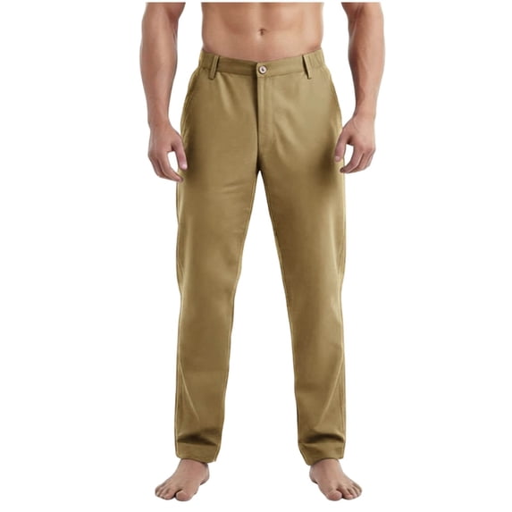 Timoontee Men Button Front Elastic Back Waist Straight Slim Quick Dry Chino Pants Deep Side Pockets Wrinkle Resistant Office Commute Sightseeing Daily Trousers M