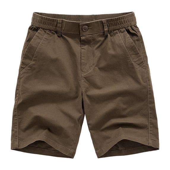 Timoontee Men Cargo Shorts 5 Inch Shorts Multi Pocket Stretchy Elastic Waist Durable Button Fastening for Daily Wear Brown L