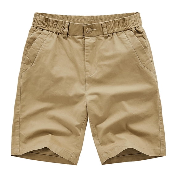 Timoontee Men Cargo Shorts 5 Inch Shorts Multi Pocket Stretchy Elastic Waist Durable Button Fastening for Daily Wear Yellow L