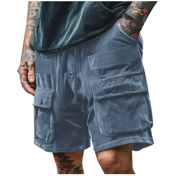 Timoontee Men Cargo Shorts Multi Pocket Single Tone Baggy Fit Functional for Daily Wear Breathable Soft Fabric Blue M