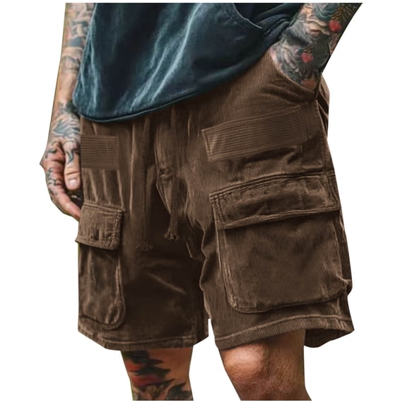 Timoontee Men Cargo Shorts Multi Pocket Single Tone Baggy Fit Functional for Daily Wear Breathable Soft Fabric Brown XXL
