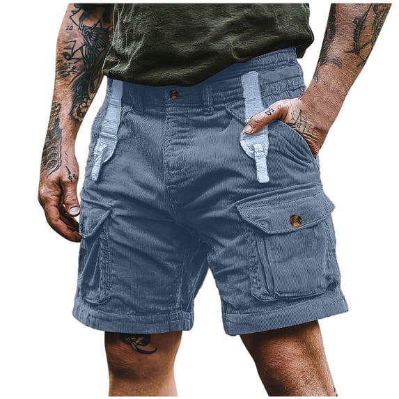 Timoontee Men Cargo Shorts Multi Pocket Single Tone Baggy Fit Functional for Daily Wear Lightweight Breathable Blue S