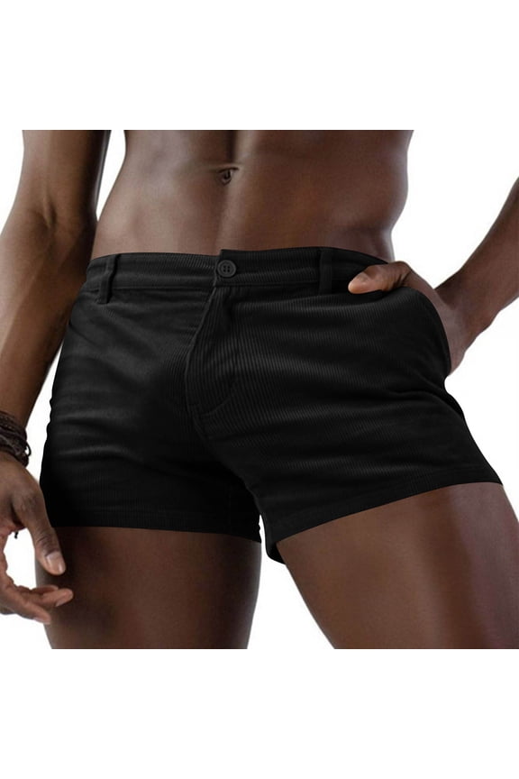Men Cargo Shorts Swim Trunks Button Closure Smooth Zipper Closure Solid Color for Swimming Activities Black S
