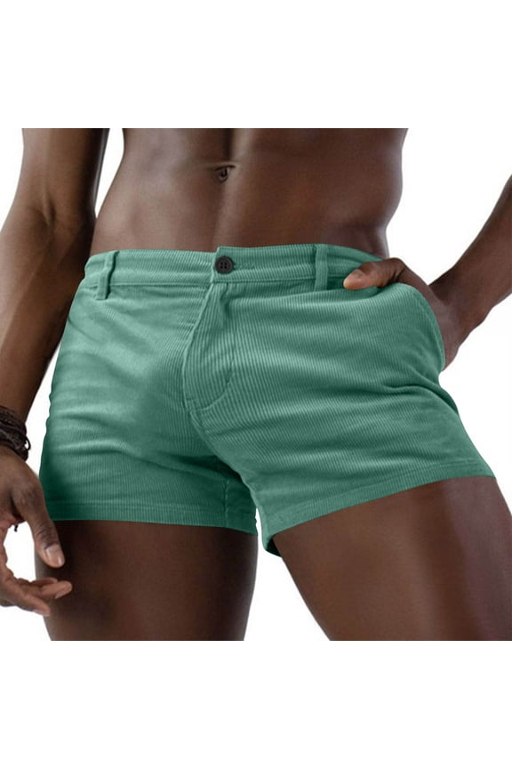 Men Cargo Shorts Swim Trunks Button Closure Smooth Zipper Closure Solid Color for Swimming Activities Green M