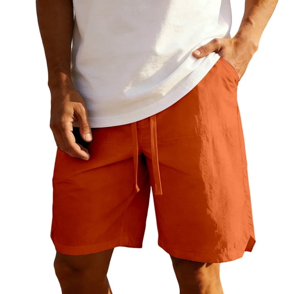 Timoontee Men Casual Shorts Stretchy Elastic Waist Quick Dry Performance Fabric for Everyday Use Easy Care Machine Washable Orange M