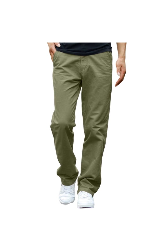 Men Classic Straight Leg Chino Pants Button Zipper Fly Belt Loops Wrinkle Resistant Twill Breathable Office Commute Daily Casual Trousers Green S