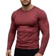 thumbnail image 1 of Timoontee Men Crew Neck Heather Long Sleeve Fitted Tee Soft Stretch Knit Moisture Wicking Lightweight Daily Gym Walking Resort Casual Tops Red L, 1 of 6