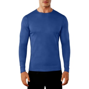 Timoontee Men Crew Neck Solid Compression Long Sleeve Base Layer Shirt Four Way Stretch Soft Smooth Thermal Workout Undergarment Tops Blue S