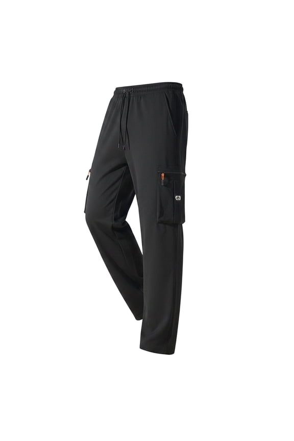 Men Drawstring Elastic High Waist Dual Zipper Flap Cargo Straight Leg Quick Dry Woven Pants Large Side Storage Pockets Windproof Industrial Outdoor Work Trousers M