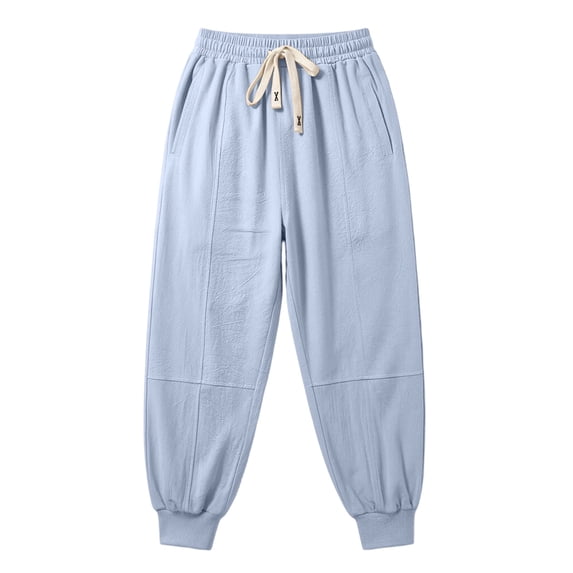 Timoontee Men Drawstring Elastic High Waist Multi Panel Cuffed Ankle Baggy Crinkle Woven Jogger Pants Deep Side Pockets Breathable Loose Fit Summer Outdoor Trousers M