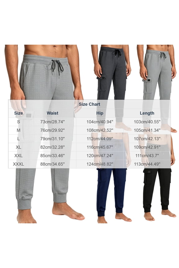 Men Drawstring Elastic Waist Grid Waffle Cargo Jogger Pants Dual Side Flap Pockets Breathable Gym Training Workout Athletic Trousers Blue S