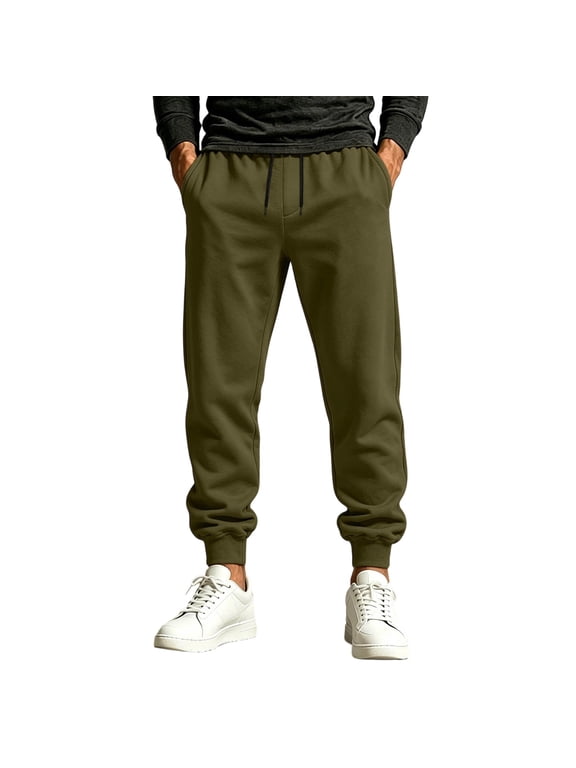 Men Drawstring Elastic Waist Rib Ankle Jogger Sweat Pants Smooth Solid Knit Dual Side Slip Pockets Urban Street Daily Walking Trousers Green S