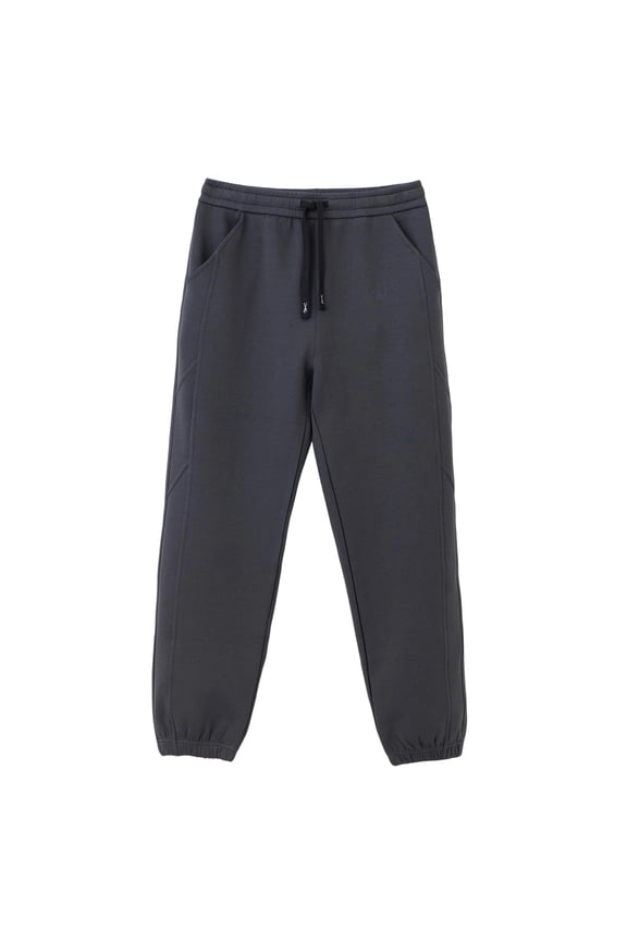 Men Embroidered Tip Drawstring Elastic High Waist Diagonal Seam Cuffed Ankle Knit Jogger Pants Deep Side Slip Pockets Soft Stretch Daily Commute Loungewear Trousers L