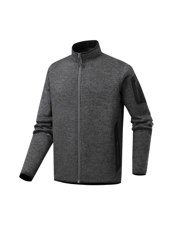 Men Full Zip Fleece Jacket Stand Collar Multi Zipper Pockets Lightweight Breathable Stretch Outer Coat For Hiking Camping Travel Outdoor Sports Daily Commuting Male Casual Outerwear Gray XL
