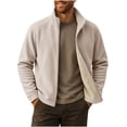 thumbnail image 1 of Timoontee Men Full‑Zip Polar‑Fleece Jacket Stand‑Collar Thick‑Lined Side‑Hand Pockets Regular‑Fit Cold‑Weather Coat Beige XXL, 1 of 6