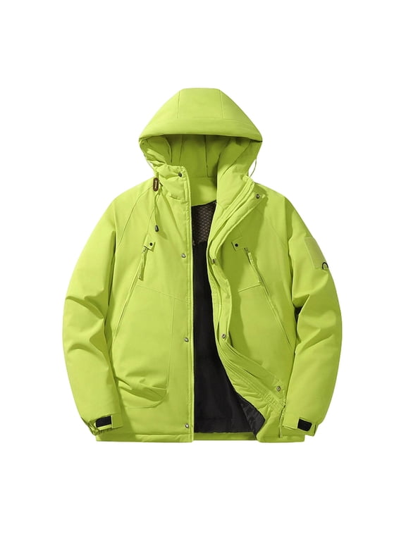 Men Hooded Padded Winter JacketMulti Zipper PocketsDrawstring HoodWindproof Insulated DesignWarm Outerwear for Outdoor Sports Green S