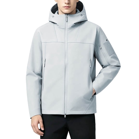 Timoontee Men Hooded Softshell Jacket Full Zip Multi Zipper Pockets Adjustable Hood Wind Water Resistant Regular Fit Outerwear Coat For Hiking Camping Travel Outdoor Male Daily Outfits Blue XL