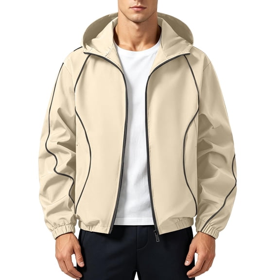 Timoontee Men Hooded Windbreaker Jacket Zip Up Lightweight Athletic Outerwear Relaxed Fit Windproof Casual Coat for Sports Hiking Daily Street Wear Yellow XL