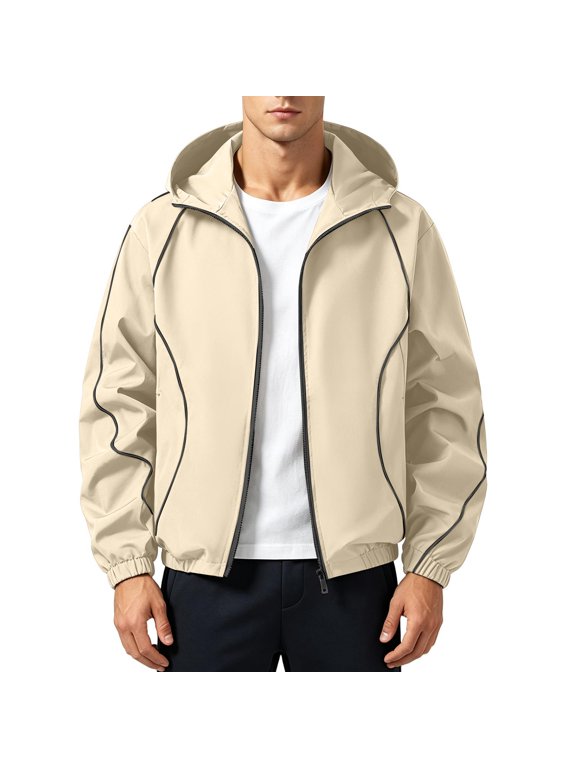 Men Hooded Windbreaker Jacket Zip Up Lightweight Athletic Outerwear Relaxed Fit Windproof Casual Coat for Sports Hiking Daily Street Wear Yellow XL