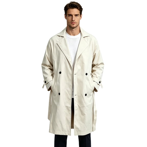 Timoontee Men MidLength Overcoat Turn Down Collar Button Front Raglan Sleeves Side Hand Pockets Relaxed Fit Windproof Business Casual Outerwear Black XXL