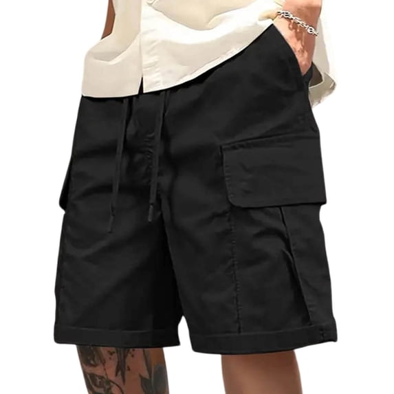 Timoontee Men Outdoor Shorts Stretchy Elastic Waist Multiple Utility Pockets for Summer Wear Easy Care Machine Washable Black S