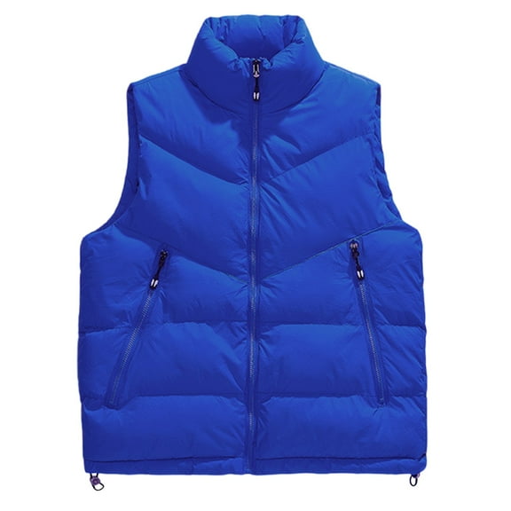 Timoontee Men Puffer Vest Casual Comfy Workwear Waistcoats Warm Thickened Vest Sleeveless Stand Collar Vest Solid Zip Up Jacket Vest Winter Padded Gilet Outerwear Blue XXXXL