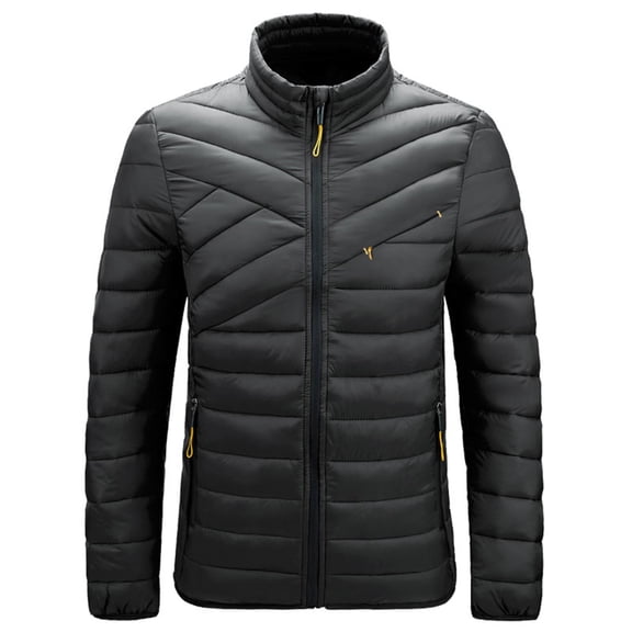 Timoontee Men Stand Collar Lightweight Quilted Puffer JacketFull Zip Zipper PocketsWind Resistant Insulated Outerwear for Cold Weather Travel Daily Commuting Black S