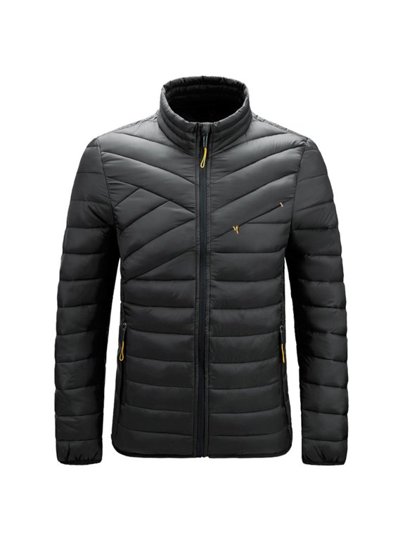 Men Stand Collar Lightweight Quilted Puffer JacketFull Zip Zipper PocketsWind Resistant Insulated Outerwear for Cold Weather Travel Daily Commuting Black M