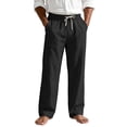 thumbnail image 1 of Timoontee Men Straight Linen Casual Pants Light Crinkle Texture Contrast Tip Drawstring Elastic Waist Relaxed Fit Resort Summer Walking Trousers Black XL, 1 of 8