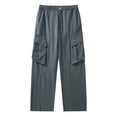 thumbnail image 1 of Timoontee Men Straight Wide Waist Cargo Pants Soft Sturdy Twill Fabric Diagonal Seam Stitching Large Thigh Patch Pockets Button Elastic Waist Casual Work Trousers Gray M, 1 of 6