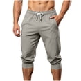 thumbnail image 1 of Timoontee Men White Drawstring Elastic High Waist Cuffed Ankle Knee Length Capri Quick Dry Jogger Pants Deep Side Slip Pockets Lightweight Sports Casual Sightseeing Trousers XXL, 1 of 9