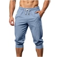 thumbnail image 1 of Timoontee Men White Drawstring Elastic High Waist Cuffed Ankle Knee Length Capri Quick Dry Jogger Pants Deep Side Slip Pockets Lightweight Sports Casual Sightseeing Trousers XXL, 1 of 9