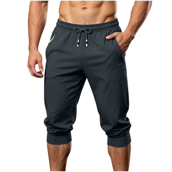 Timoontee Men White Drawstring Elastic High Waist Cuffed Ankle Knee Length Capri Quick Dry Jogger Pants Deep Side Slip Pockets Lightweight Sports Casual Sightseeing Trousers XXXXL