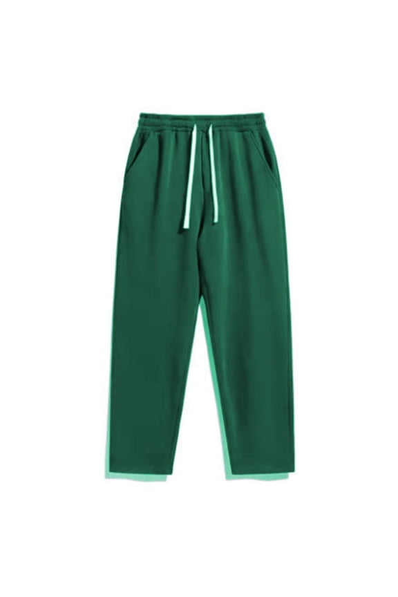 Men White Drawstring Elastic High Waist Straight Cropped Knit Casual Pants Deep Side Slip Pockets Wrinkle Free Soft Breathable Daily Commute Loungewear Trousers XXL