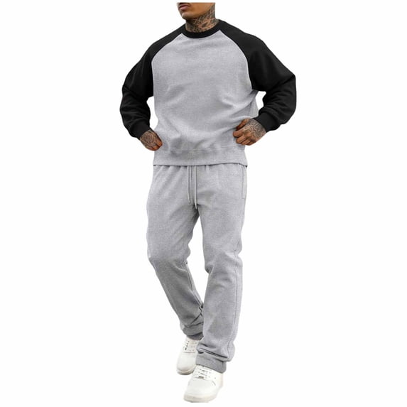 Timoontee Men's 2 Piece Outfits Long Sleeve Crew Neck Fleece Sweatshirt with Drawstring Straight Jogger Sweatpants Casual Gym Sweatsuits White L