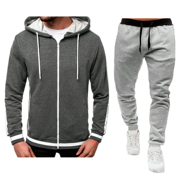 Timoontee Men's 2 Piece Set Solid Tracksuit Long Sleeve Hoodies Full Zip Sweatshirts Drawstring Elastic Waist Joggers Fashion Casual Clothes Gray XL