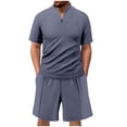 thumbnail image 1 of Timoontee Men's 2 Piece Waffle Sets Summer Casual Beach Vacation Sets Short Sleeve Mock Neck Shirts with Loose Drawstring Shorts Lightweight Tracksuit Gray XXXL, 1 of 9