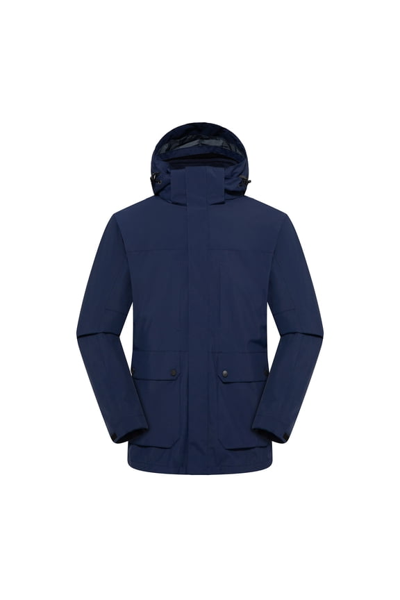 Men's 3-in-1 Jacket Coat Outdoor Hiking Windbreaker Jacket Fleece Lined Warm Coats Hooded Workwear Color Block Full Zip Outerwear Coat Navy XL