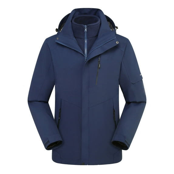 Timoontee Men's 3-in-1 Jacket Coat Waterproof Rain Jacket Outdoor Hiking Windbreaker Fleece Lined Warm Coats Casual Solid Full Zip Outerwear Coat with Zip Pockets Navy L