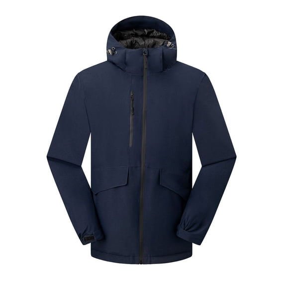 Timoontee Men's 3-in-1 Puffer Jacket Coat Outdoor Casual Hiking Windbreaker Thickened Padded Warm Hooded Coats Solid Full Zip Outerwear Coat Navy M