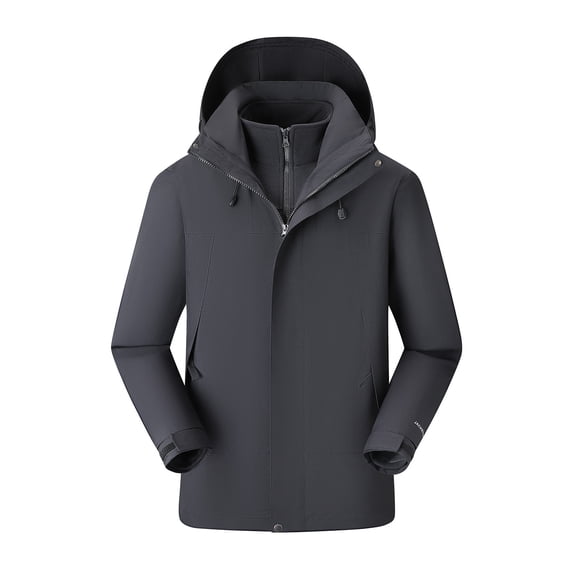 Timoontee Men's 3-in-1 Winter Jacket Coat Fall Winter Warm Coats Hooded Long Sleeve Zip Up Coat Color Block Zip Pocket Jacket Coat Outdoor Casual Windbreaker Black L